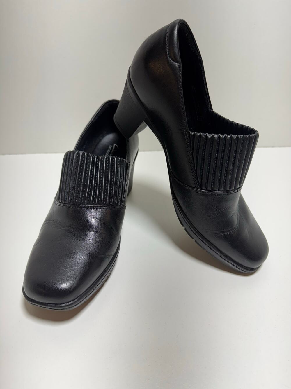 Clark’s Bendables Leather Slip On 7.5M Block Heel 80825 Thoughtful Q Comfort